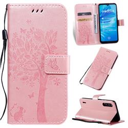 Embossing Butterfly Tree Leather Wallet Case for Xiaomi Mi CC9e - Rose Pink