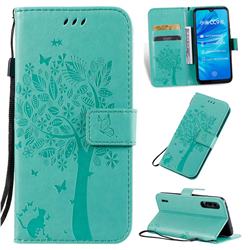 Embossing Butterfly Tree Leather Wallet Case for Xiaomi Mi CC9e - Cyan
