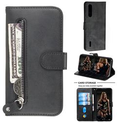 Retro Luxury Zipper Leather Phone Wallet Case for Xiaomi Mi CC9e - Black