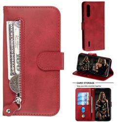 Retro Luxury Zipper Leather Phone Wallet Case for Xiaomi Mi CC9e - Red