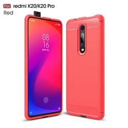 Luxury Carbon Fiber Brushed Wire Drawing Silicone TPU Back Cover for Xiaomi Redmi K20 / K20 Pro - Red