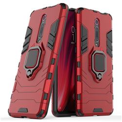 Black Panther Armor Metal Ring Grip Shockproof Dual Layer Rugged Hard Cover for Xiaomi Redmi K20 / K20 Pro - Red