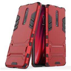 Armor Premium Tactical Grip Kickstand Shockproof Dual Layer Rugged Hard Cover for Xiaomi Redmi K20 / K20 Pro - Wine Red