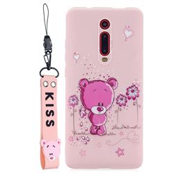 Pink Flower Bear Soft Kiss Candy Hand Strap Silicone Case for Xiaomi Redmi K20 / K20 Pro