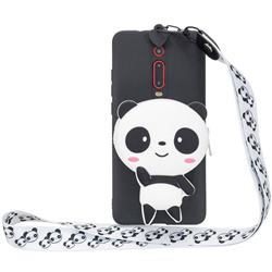 White Panda Neck Lanyard Zipper Wallet Silicone Case for Xiaomi Redmi K20 / K20 Pro