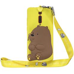 Yellow Bear Neck Lanyard Zipper Wallet Silicone Case for Xiaomi Redmi K20 / K20 Pro