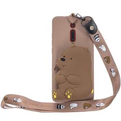 Brown Bear Neck Lanyard Zipper Wallet Silicone Case for Xiaomi Redmi K20 / K20 Pro