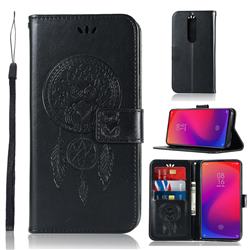 Intricate Embossing Owl Campanula Leather Wallet Case for Xiaomi Redmi K20 / K20 Pro - Black