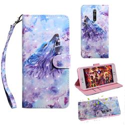 Roaring Wolf 3D Painted Leather Wallet Case for Xiaomi Redmi K20