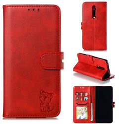 Embossing Happy Cat Leather Wallet Case for Xiaomi Redmi K20 / K20 Pro - Red