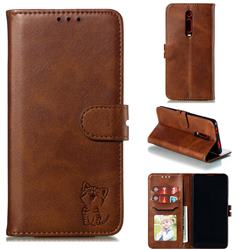 Embossing Happy Cat Leather Wallet Case for Xiaomi Redmi K20 / K20 Pro - Brown