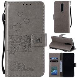 Embossing Owl Couple Flower Leather Wallet Case for Xiaomi Redmi K20 / K20 Pro - Gray