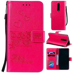 Embossing Owl Couple Flower Leather Wallet Case for Xiaomi Redmi K20 / K20 Pro - Red