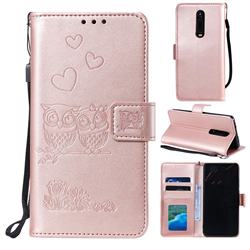 Embossing Owl Couple Flower Leather Wallet Case for Xiaomi Redmi K20 / K20 Pro - Rose Gold