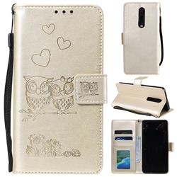 Embossing Owl Couple Flower Leather Wallet Case for Xiaomi Redmi K20 / K20 Pro - Golden
