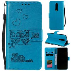 Embossing Owl Couple Flower Leather Wallet Case for Xiaomi Redmi K20 / K20 Pro - Blue