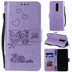 Embossing Owl Couple Flower Leather Wallet Case for Xiaomi Redmi K20 / K20 Pro - Purple