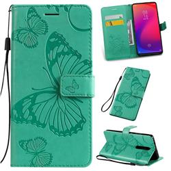 Embossing 3D Butterfly Leather Wallet Case for Xiaomi Redmi K20 / K20 Pro - Green