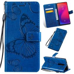 Embossing 3D Butterfly Leather Wallet Case for Xiaomi Redmi K20 / K20 Pro - Blue