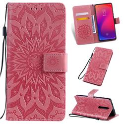 Embossing Sunflower Leather Wallet Case for Xiaomi Redmi K20 / K20 Pro - Pink