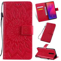 Embossing Sunflower Leather Wallet Case for Xiaomi Redmi K20 / K20 Pro - Red