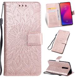 Embossing Sunflower Leather Wallet Case for Xiaomi Redmi K20 / K20 Pro - Rose Gold