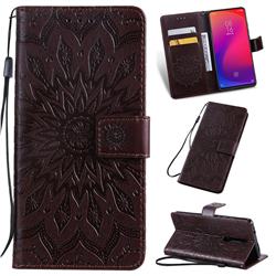 Embossing Sunflower Leather Wallet Case for Xiaomi Redmi K20 / K20 Pro - Brown