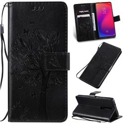 Embossing Butterfly Tree Leather Wallet Case for Xiaomi Redmi K20 / K20 Pro - Black
