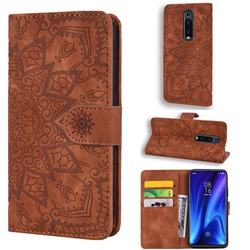 Retro Embossing Mandala Flower Leather Wallet Case for Xiaomi Redmi K20 / K20 Pro - Brown
