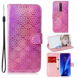 Laser Circle Shining Leather Wallet Phone Case for Xiaomi Redmi K20 / K20 Pro - Pink