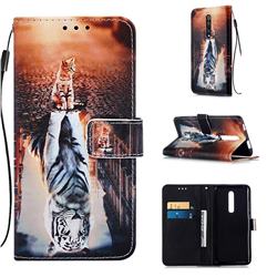 Cat and Tiger Matte Leather Wallet Phone Case for Xiaomi Redmi K20 / K20 Pro