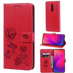 Embossing Rose Flower Leather Wallet Case for Xiaomi Redmi K20 / K20 Pro - Red