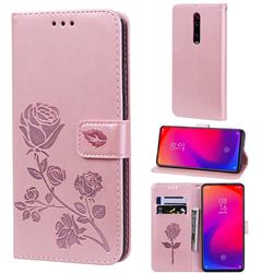 Embossing Rose Flower Leather Wallet Case for Xiaomi Redmi K20 / K20 Pro - Rose Gold