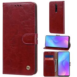 Luxury Retro Oil Wax PU Leather Wallet Phone Case for Xiaomi Redmi K20 / K20 Pro - Brown Red