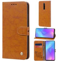 Luxury Retro Oil Wax PU Leather Wallet Phone Case for Xiaomi Redmi K20 / K20 Pro - Orange Yellow