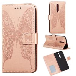 Intricate Embossing Vivid Butterfly Leather Wallet Case for Xiaomi Redmi K20 / K20 Pro - Rose Gold