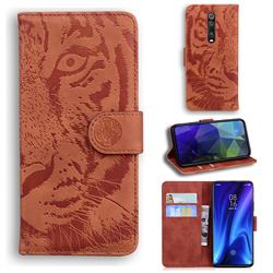 Intricate Embossing Tiger Face Leather Wallet Case for Xiaomi Redmi K20 / K20 Pro - Brown