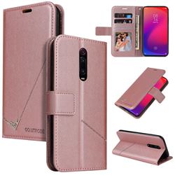 GQ.UTROBE Right Angle Silver Pendant Leather Wallet Phone Case for Xiaomi Redmi K20 / K20 Pro - Rose Gold