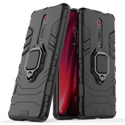 Black Panther Armor Metal Ring Grip Shockproof Dual Layer Rugged Hard Cover for Xiaomi Redmi K20 Pro - Black
