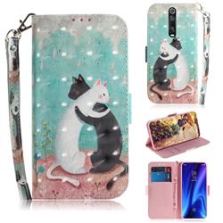 Black and White Cat 3D Painted Leather Wallet Phone Case for Xiaomi Redmi K20 Pro