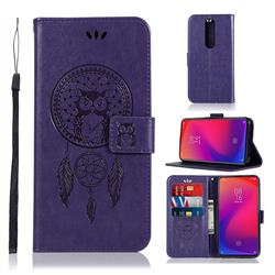 Intricate Embossing Owl Campanula Leather Wallet Case for Xiaomi Redmi K20 Pro - Purple
