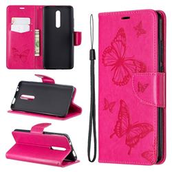 Embossing Double Butterfly Leather Wallet Case for Xiaomi Redmi K20 Pro - Red