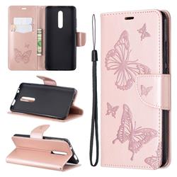 Embossing Double Butterfly Leather Wallet Case for Xiaomi Redmi K20 Pro - Rose Gold