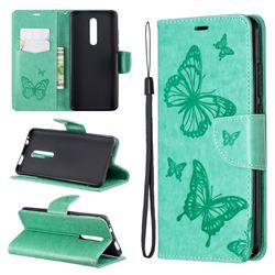 Embossing Double Butterfly Leather Wallet Case for Xiaomi Redmi K20 Pro - Green