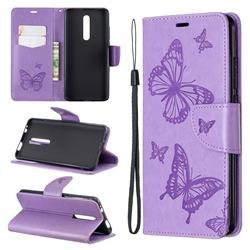Embossing Double Butterfly Leather Wallet Case for Xiaomi Redmi K20 Pro - Purple