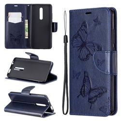 Embossing Double Butterfly Leather Wallet Case for Xiaomi Redmi K20 Pro - Dark Blue