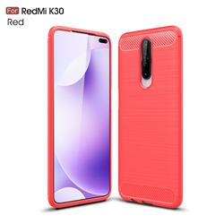 Luxury Carbon Fiber Brushed Wire Drawing Silicone TPU Back Cover for Xiaomi Redmi K30 - Red