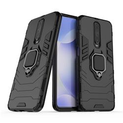 Black Panther Armor Metal Ring Grip Shockproof Dual Layer Rugged Hard Cover for Xiaomi Redmi K30 - Black