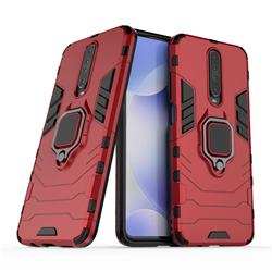 Black Panther Armor Metal Ring Grip Shockproof Dual Layer Rugged Hard Cover for Xiaomi Redmi K30 - Red