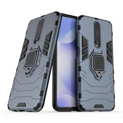 Black Panther Armor Metal Ring Grip Shockproof Dual Layer Rugged Hard Cover for Xiaomi Redmi K30 - Blue
